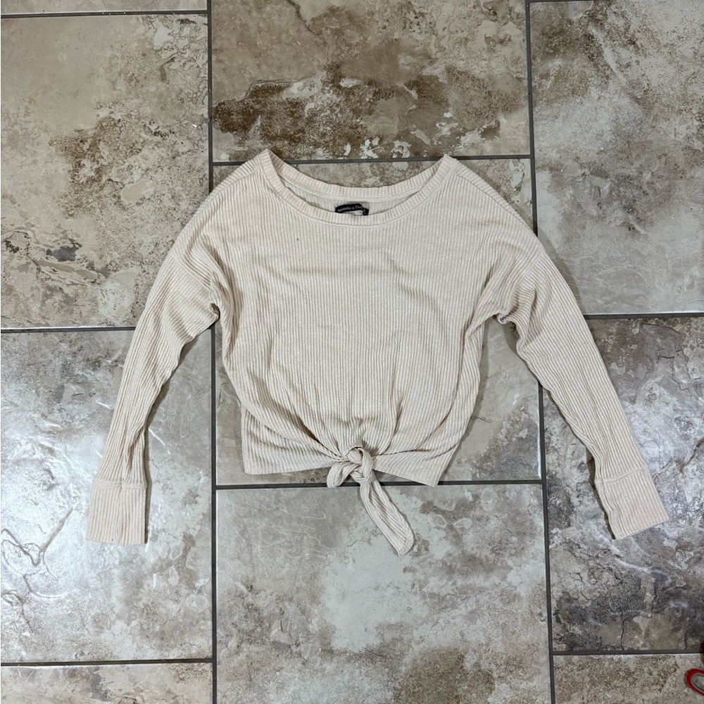 Abercrombie & Fitch Beige Tie-Front Blouse